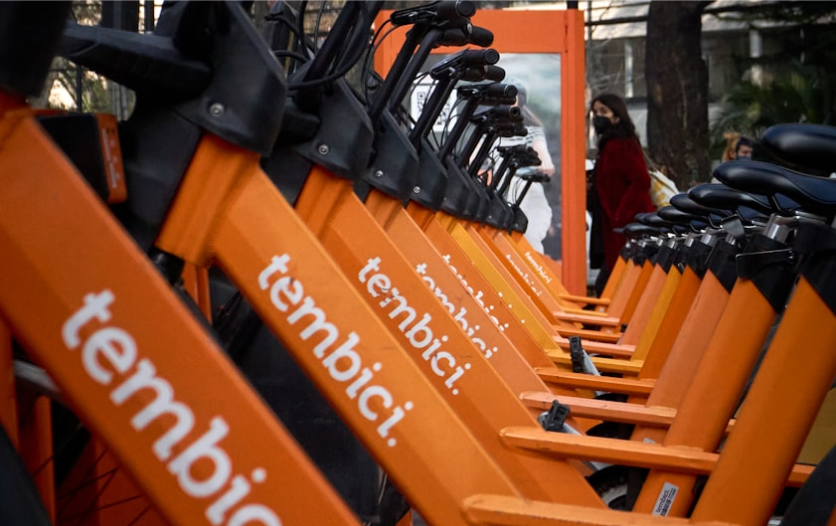 A row of smart bikes